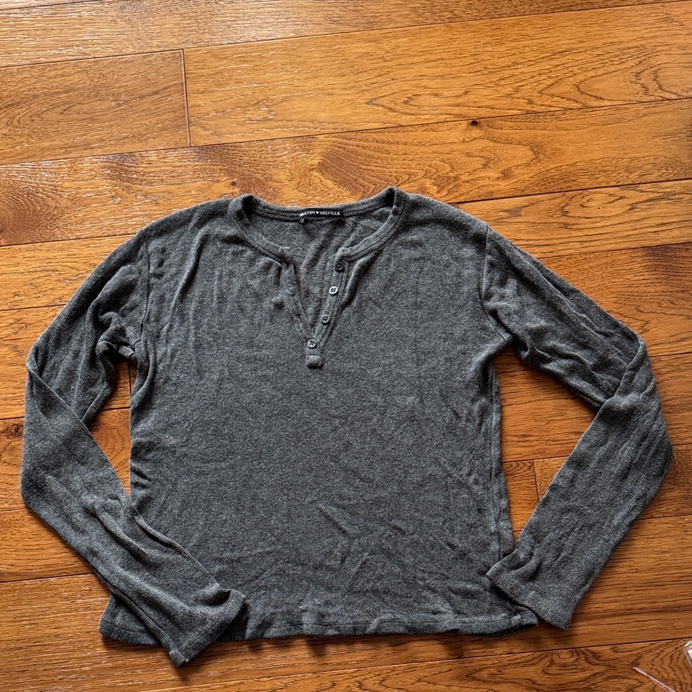Cozy Brandy ❤️ Melville Gray Henley Long Sleeve Top OS